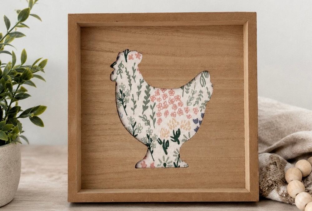 Floral Chicken Wood Farmhouse Wall Decor - Picture 1 of 3